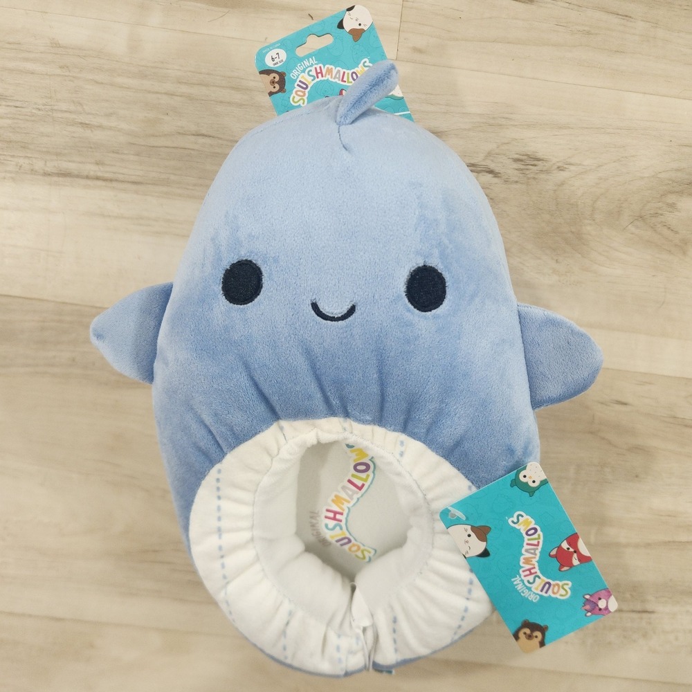 Squishmallows Samir the Whale Plush Kids Slippers Size 6-7 NWT